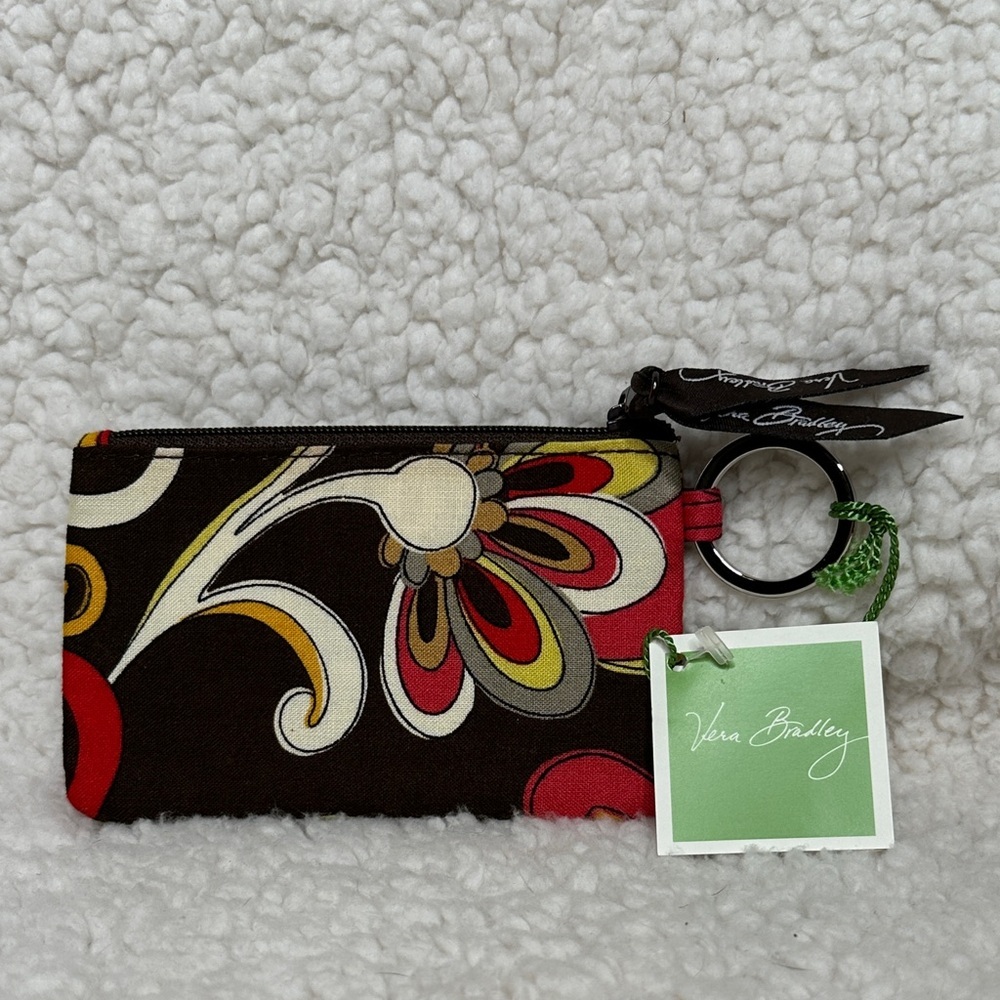 Vera Bradley Puccini Zip ID Case Brown Red Yellow White Retired Designer NWT
